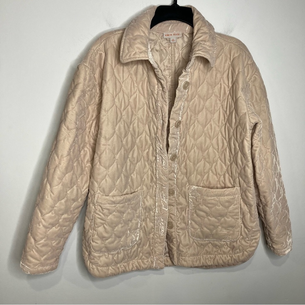 Knox Rose tan off white velvet quilted jacket size medium
